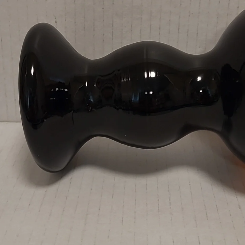 Vintage Murano Style Black Cut to Amber Vase / Candle Holder